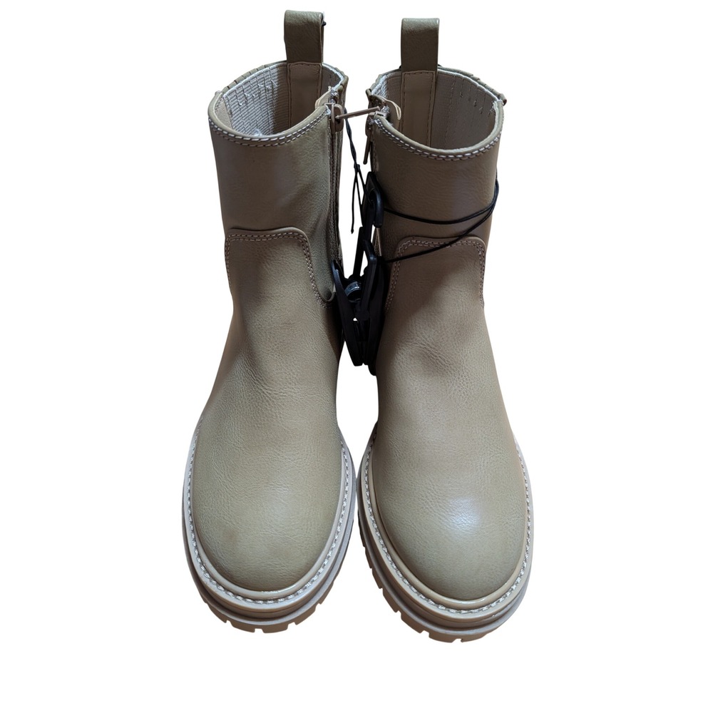 Time and Tru Ankle Boots Women 6.5 Tan New Lug Sole Side Zip Faux Leather